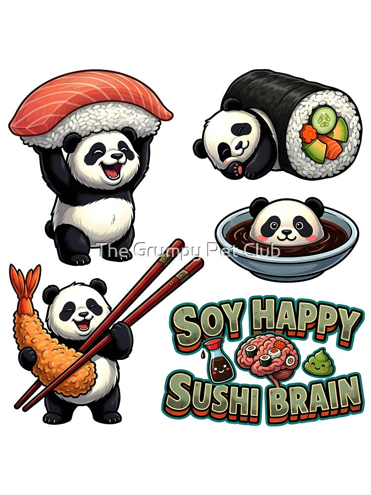 Kawaii Panda Sushi Sticker Sheet - Funny Japanese Foodie Aesthetic Pack by The Grumpy Pet Club