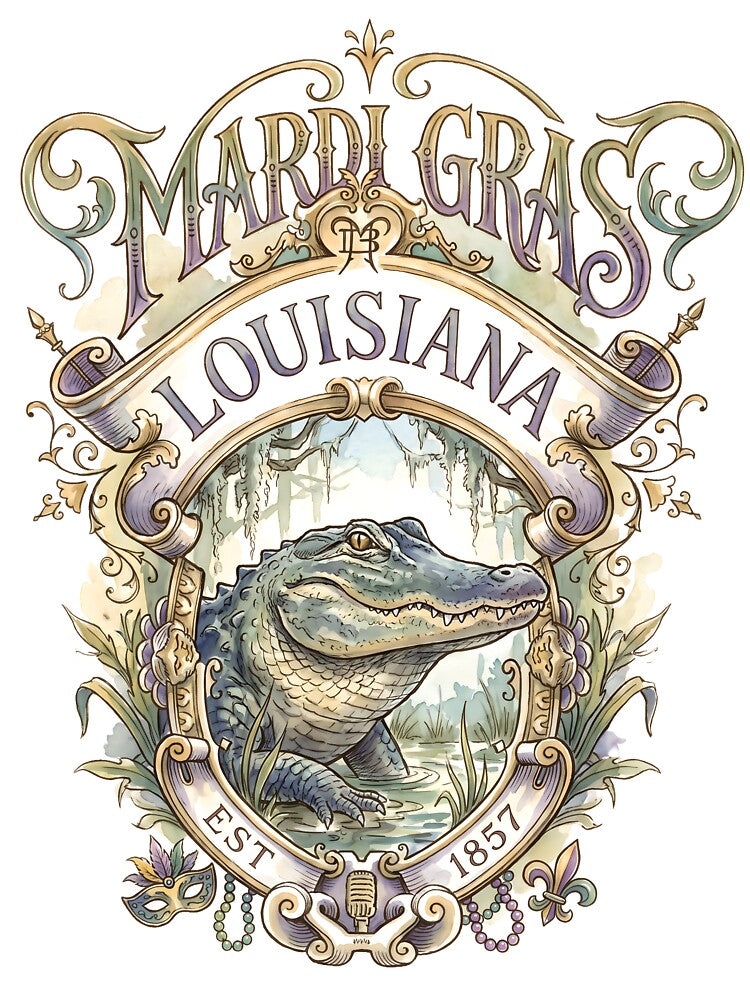 Mardi Gras Louisiana Alligator Vintage Emblem by castillomiami