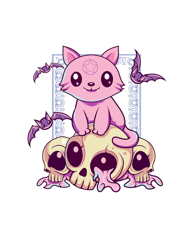 Skull Cat Kawaii Gothic by DionArts