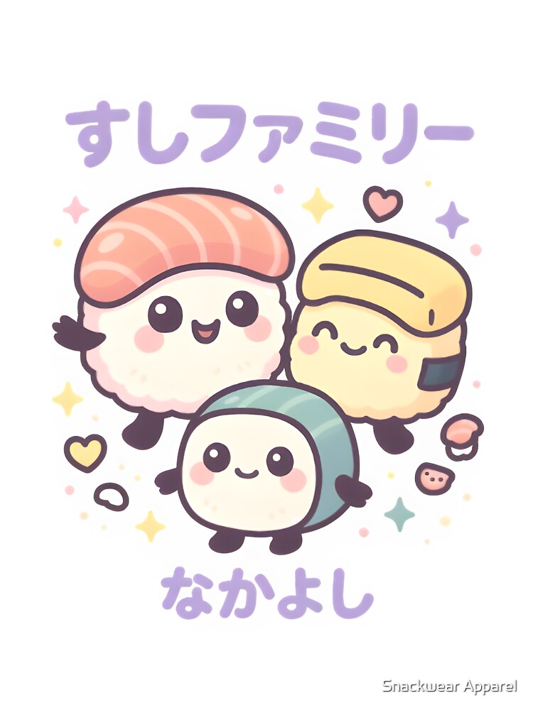 Pastel Sushi Roll Family – Cute Kawaii Japanese Food Characters by Snackwear Apparel
