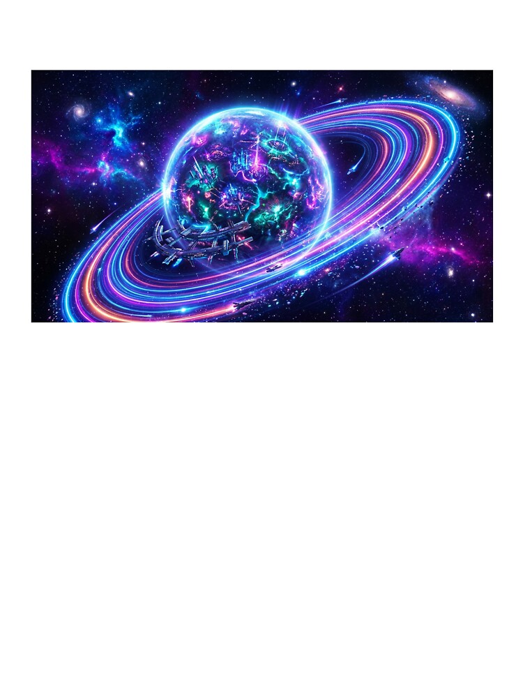 Neon Cosmic Planet with Glowing Rings | Futuristic Sci-Fi Galaxy Space Art by Faisal  Shah