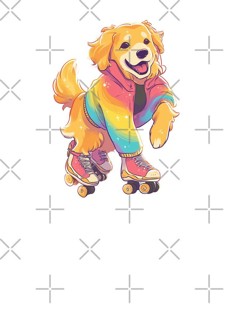 80s Roller Disco Golden Retriever | Retro Rainbow Dog T-Shirt & Sticker by Clawffirmations