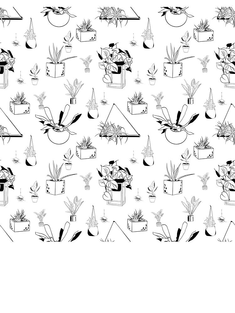 Minimalist Houseplants Line Art Black and White Seamless Pattern by LYAN-STORE