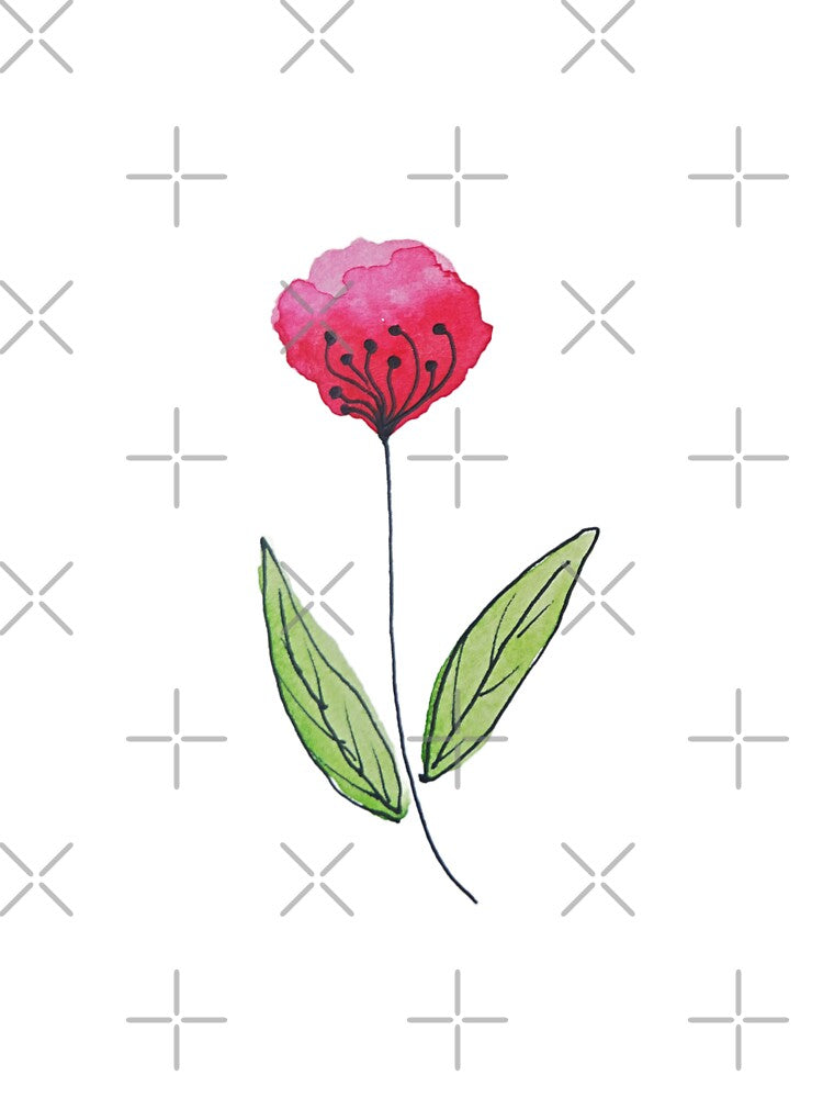 Watercolor Pink Poppy Flower Minimalist Botanical Art by Little Bloom Studio