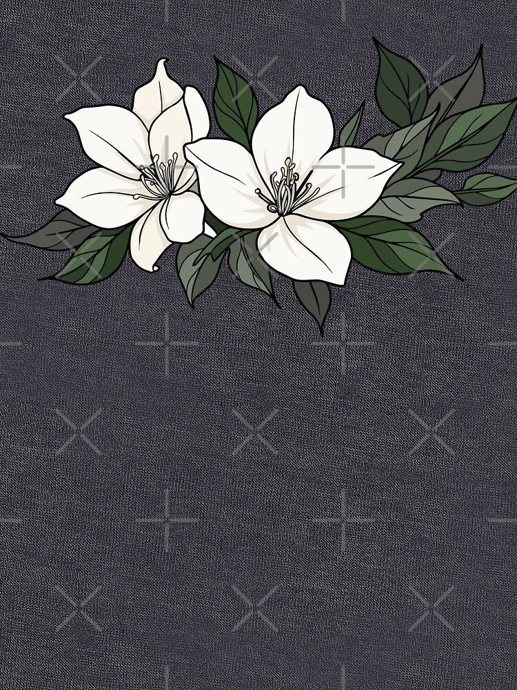 Elegant White Jasmine Flowers - Dark Botanical Line Art by Caterina@