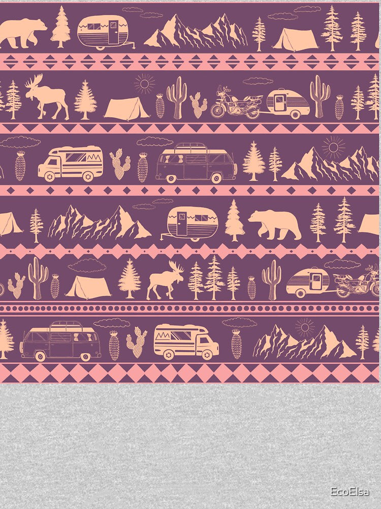 Retro Road Trip Seamless Pattern - Dusty Sunset Palette by EcoElsa