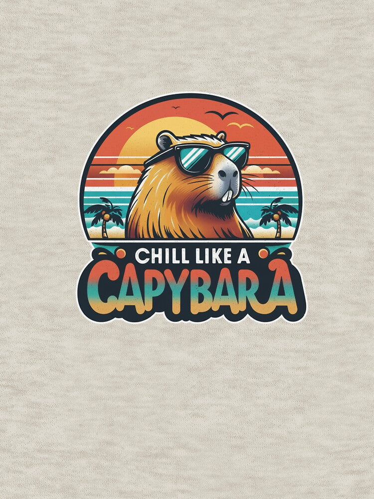 Chill Like a Capybara — Retro Sunset Beach Capybara Illustration by Colorful-Garden