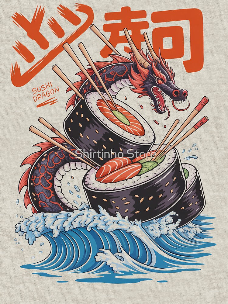 Sushi Dragon Japanese Wave Art by Shirtinho Store