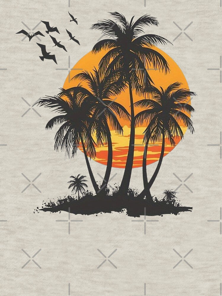 Vintage Tropical Sunset Paradise – Retro Palm Tree Beach Silhouette T-Shirts by HomeFarShop