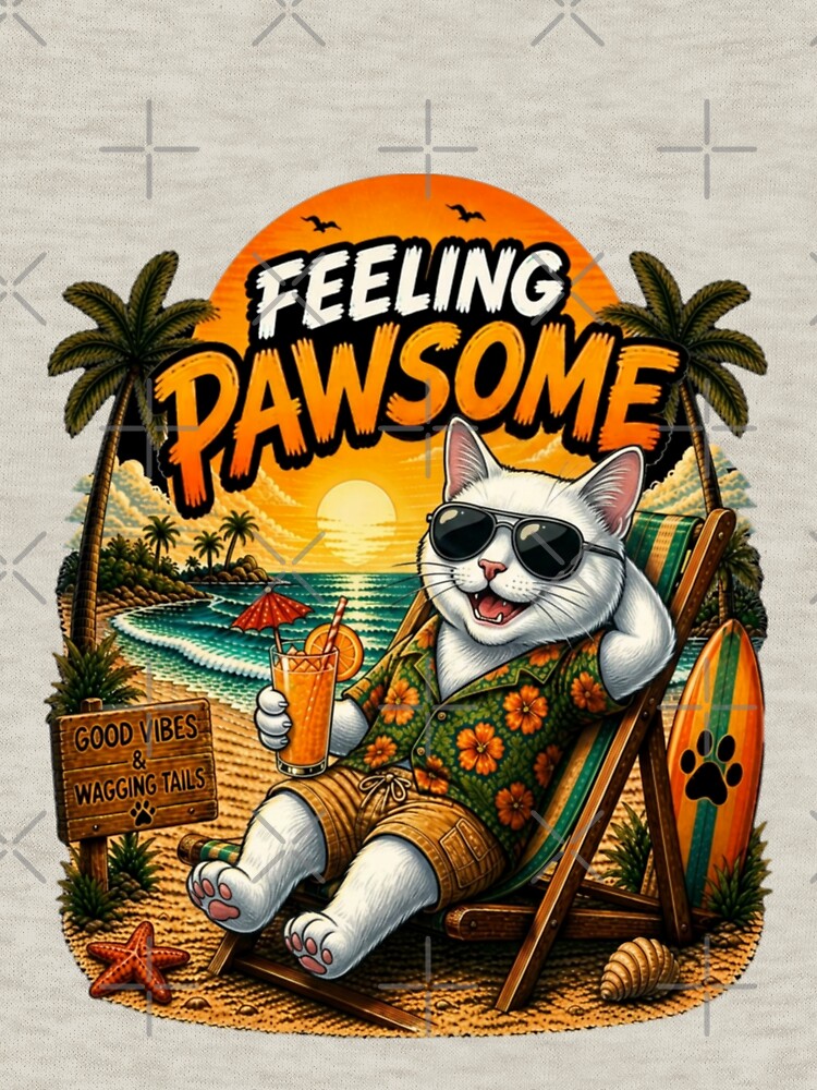 Solid White Cat Beach Design – Feeling Pawsome Summer Vibes Vacation Dog by PixelsPaws