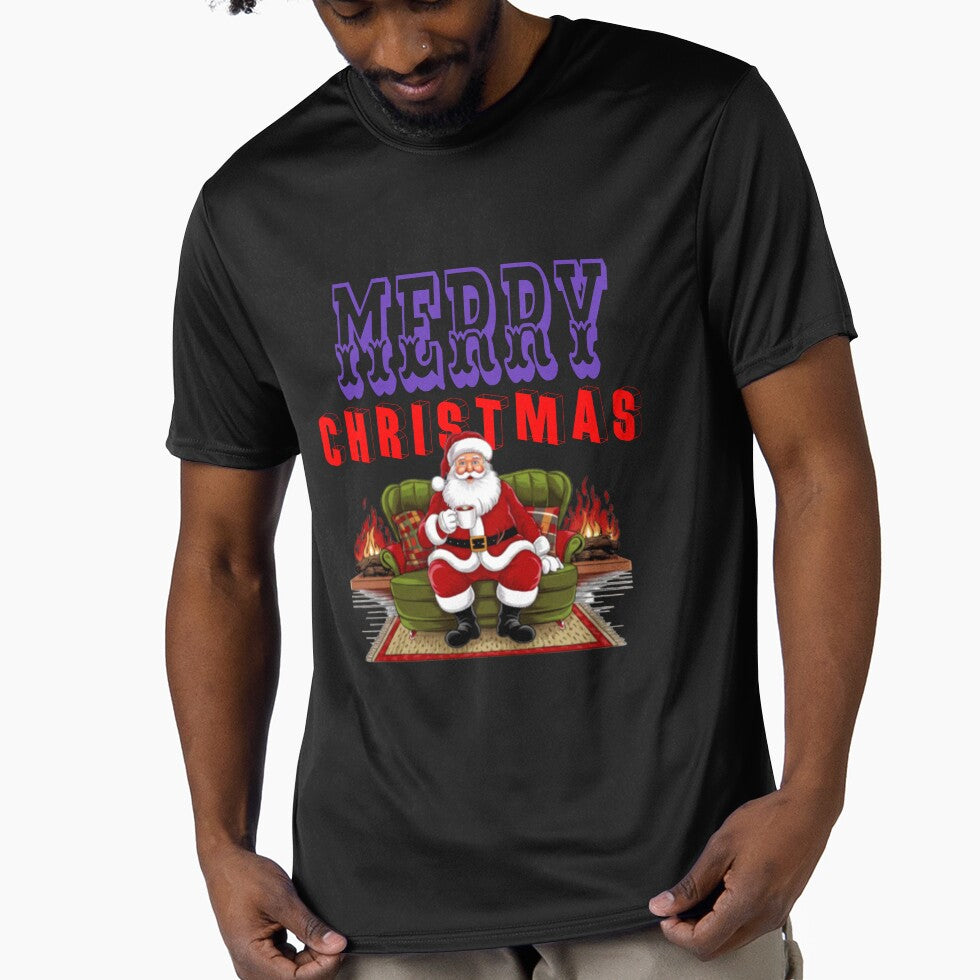 Vintage Merry Christmas Santa Illustration | Cozy Santa on Couch Holiday T-Shirt Design by arnabscreativeworld