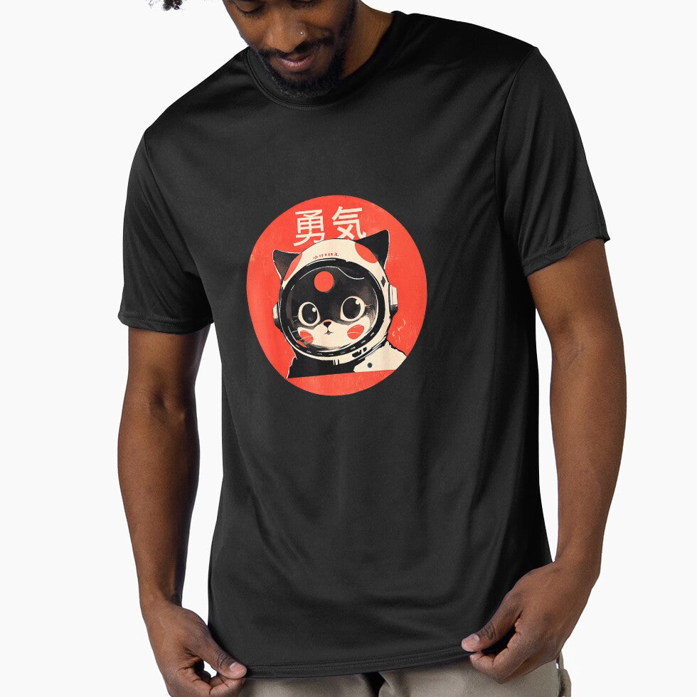 Space Cat Courage Japanese Retro Kawaii Cute Astronaut Cat T-Shirt by JJLetterDesigns