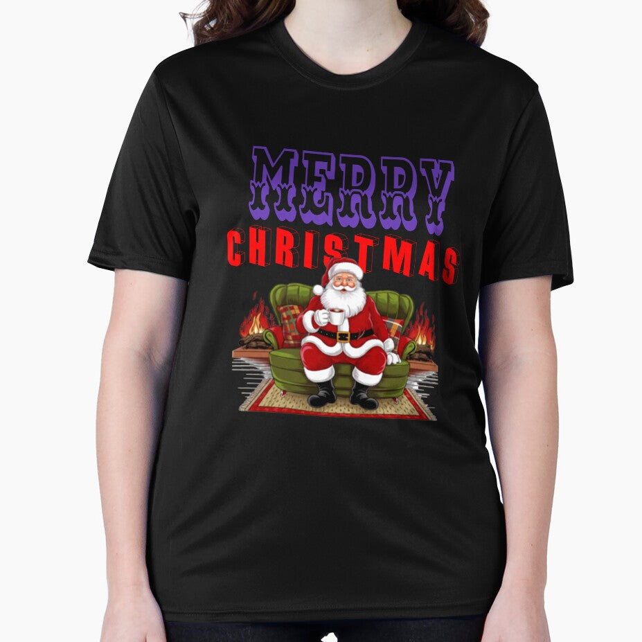 Vintage Merry Christmas Santa Illustration | Cozy Santa on Couch Holiday T-Shirt Design by arnabscreativeworld