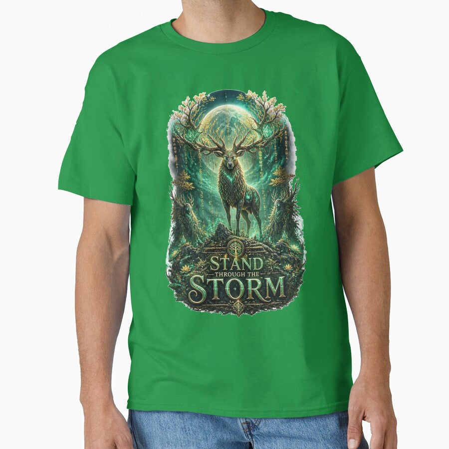 Eternal Elk - Stand Through The Storm | Enchanted Forest Fantasy T-Shirt by AtomicThreadCo