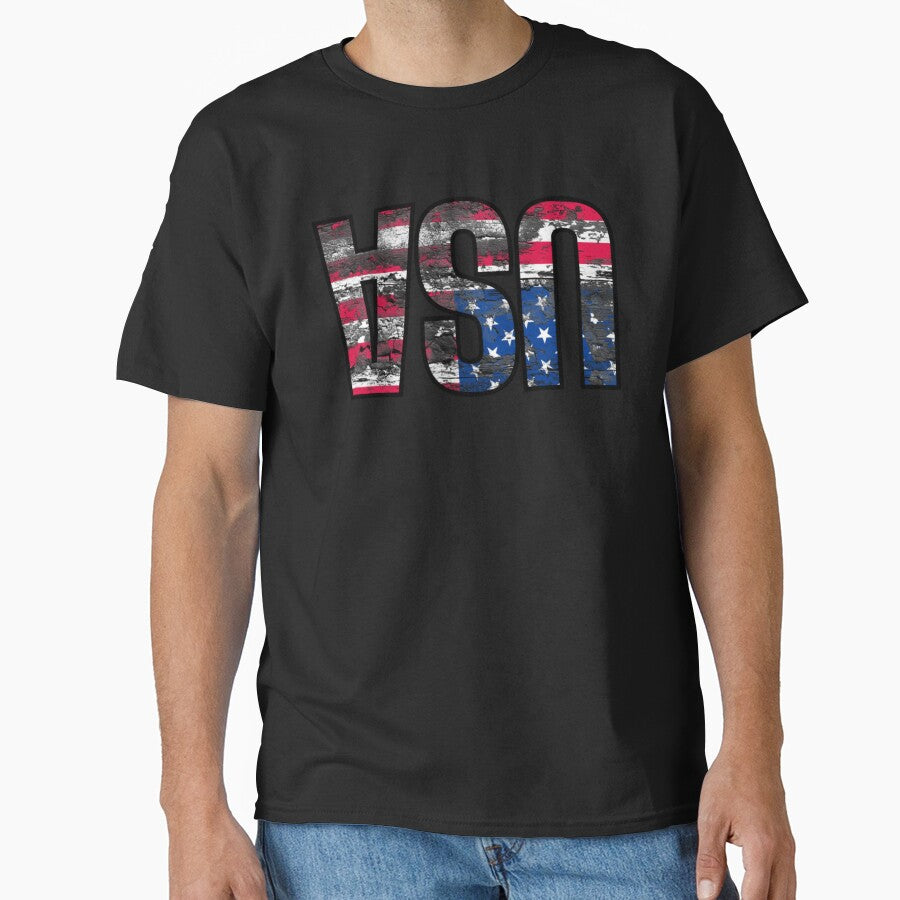 Vintage USA American Flag Retro Style Classic T-Shirt by Happy Paw Studio Co.