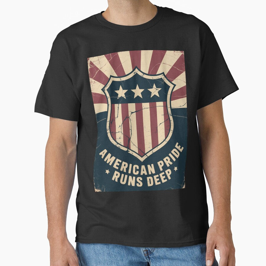 American Pride Runs Deep Vintage Distressed Shield Sunburst by OldGloryForge