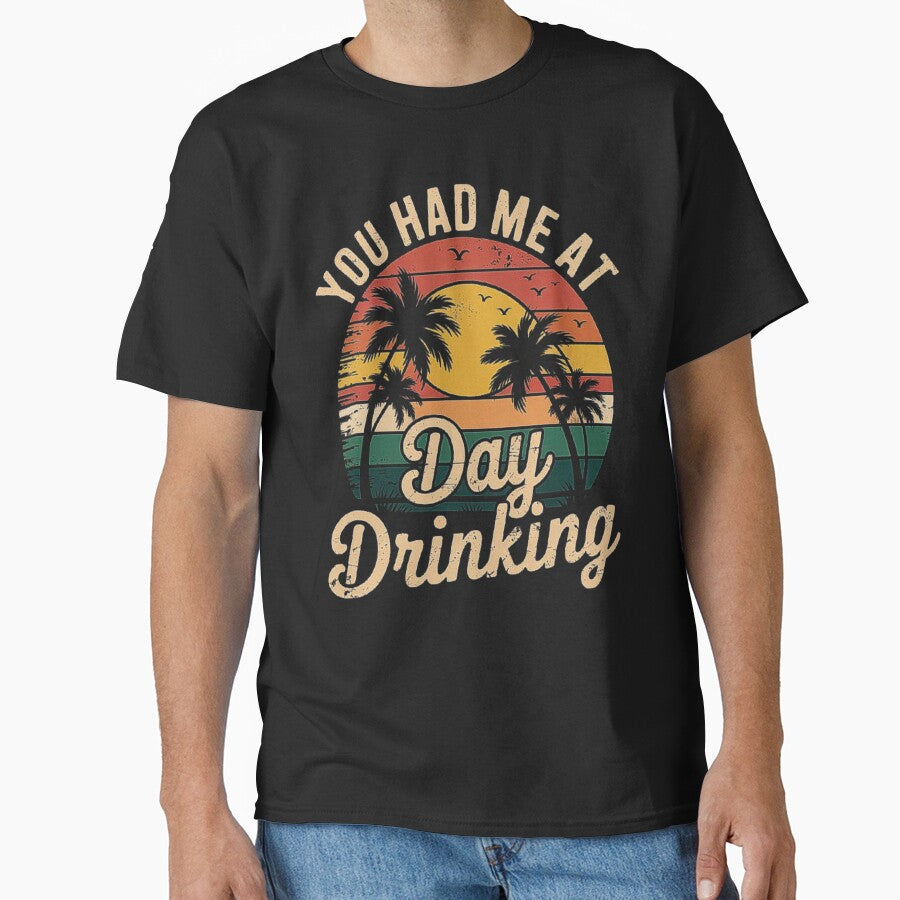 You Had Me at Day Drinking Retro Sunset Palm Tree Beach Design by love3617