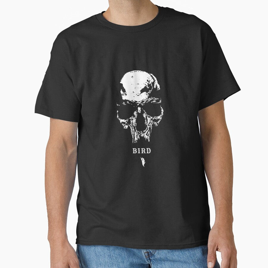 BIRD Original Distressed White Skull Logo T-Shirt by shopBird
