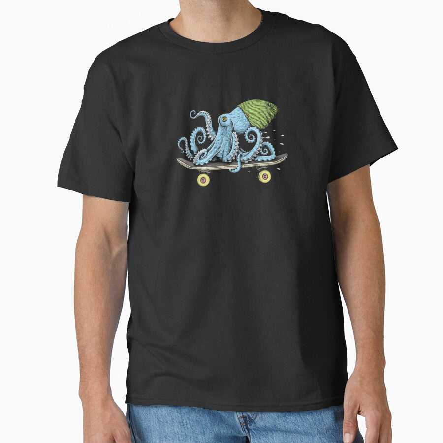 Cool Skateboarding Octopus in Beanie – Vintage Ocean Street Style T-Shirts by HomeFarShop