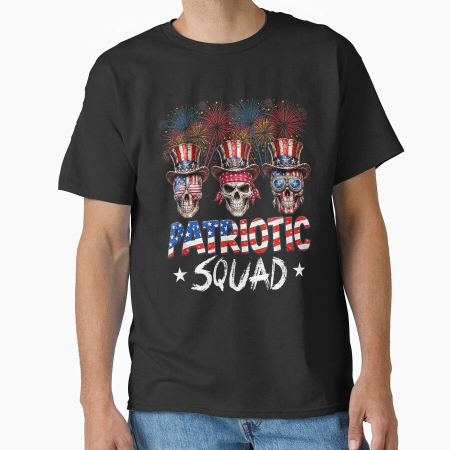 Patriotic Skull Squad Vintage American Flag 4th of July Fireworks by kiralynstration