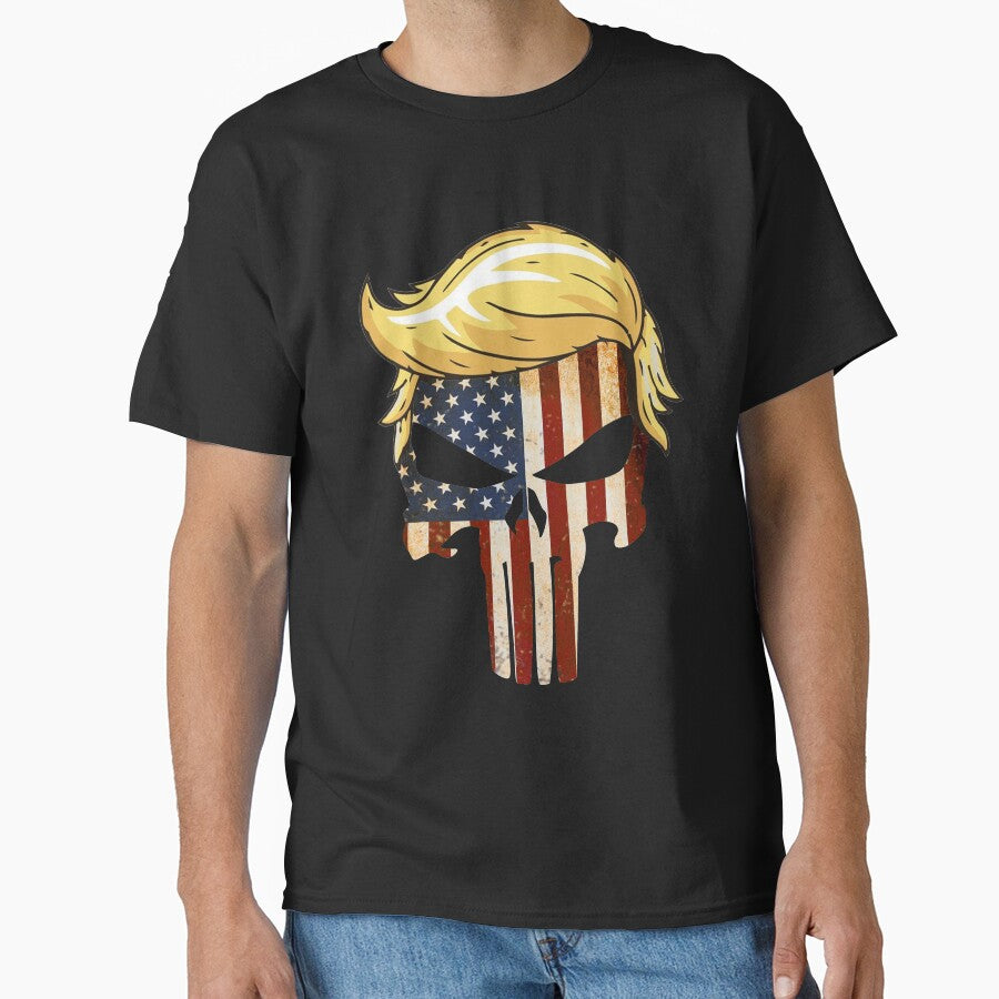 Skull With Iconic Trump Hair America Flag by XaynaPuxuk