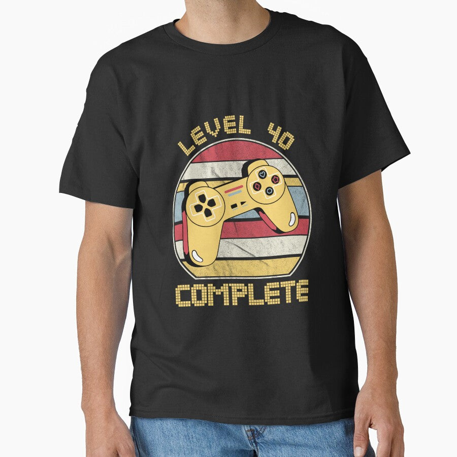 Level 40 complete, video gamers ,40th anniversary, 40th birthday, funny gaming pun,celebration, vintage,70's palette, retro controller, by allycat57