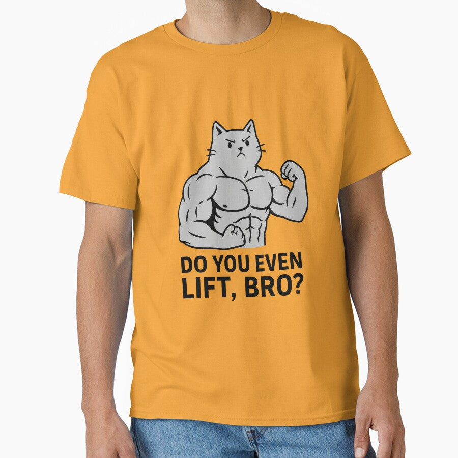 Do You Even Lift, Bro? – Buff Cat Flexing Funny Gym Meme Design by Enea Kelo