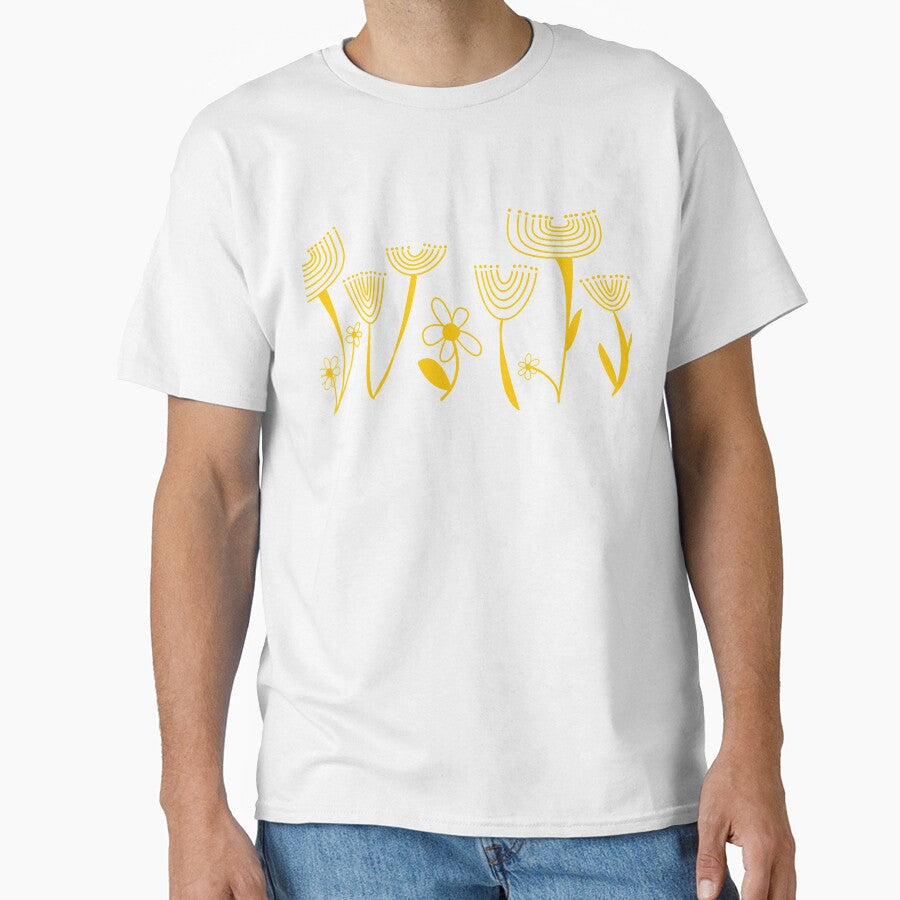 Simple, abstract, artsy graphic yellow drawn flowers floral sketch by Caroline Laursen