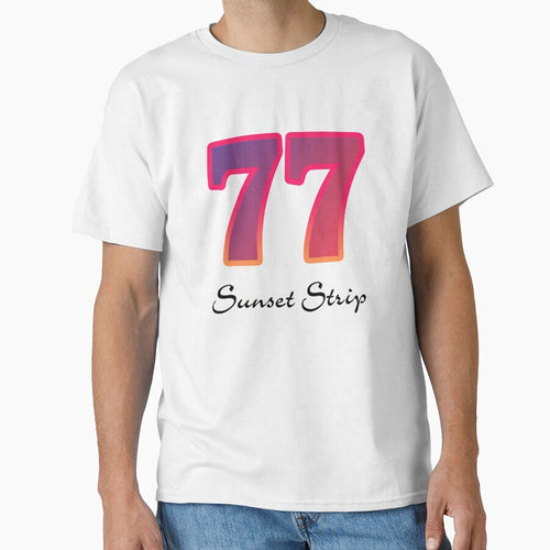 77 Sunset Strip Pink Gradient T-Shirt – Bold Typography California – Y2K Aesthetic Women – Retro Pink Fashion Gift by VG FASHION DESIGNS