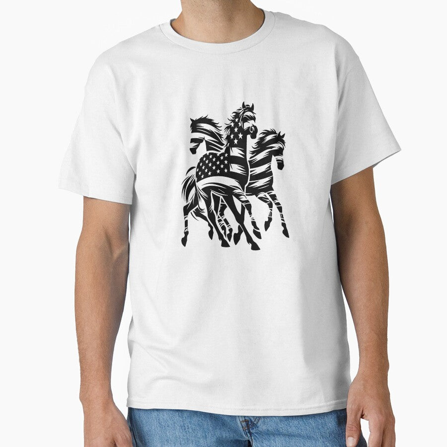 Patriotic Running Horses – American Flag Equestrian Art by Lakelandwholesale1 Shirt Company