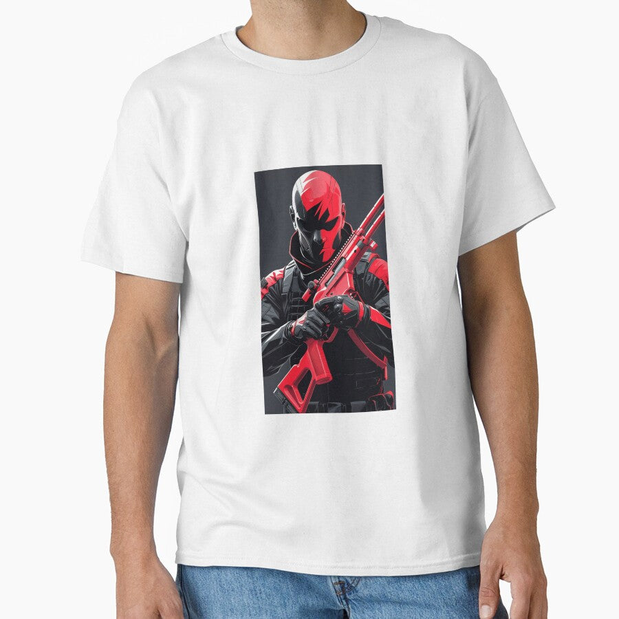 Red Black Commando Sniper Graphic T-Shirt by Dew's