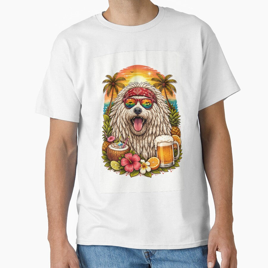 Funny Tropical Komondor Dog Summer Beach Vacation & Beer by QuietWallStudio