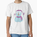 A snowman in a pink hat and mittens waves his hand. by Olga81creative