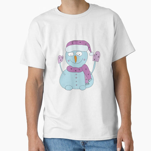 A snowman in a pink hat and mittens waves his hand. by Olga81creative