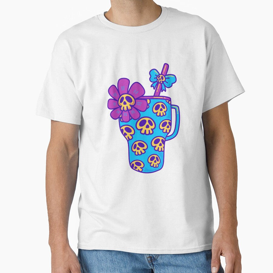 Cute Skull Drink Cup with Flower – Kawaii Spooky Art by Horrify