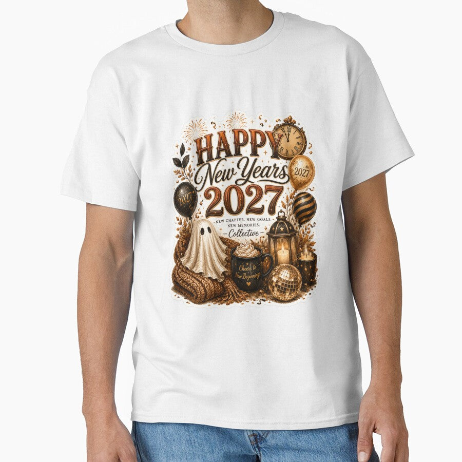 Happy New Year 2027 Vintage Typography Sticker | Cozy Celebration Design by M.Store