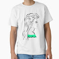 Line art pretty girl with long hair and eyelashes wearing hot green off shoulder dress by SGS-