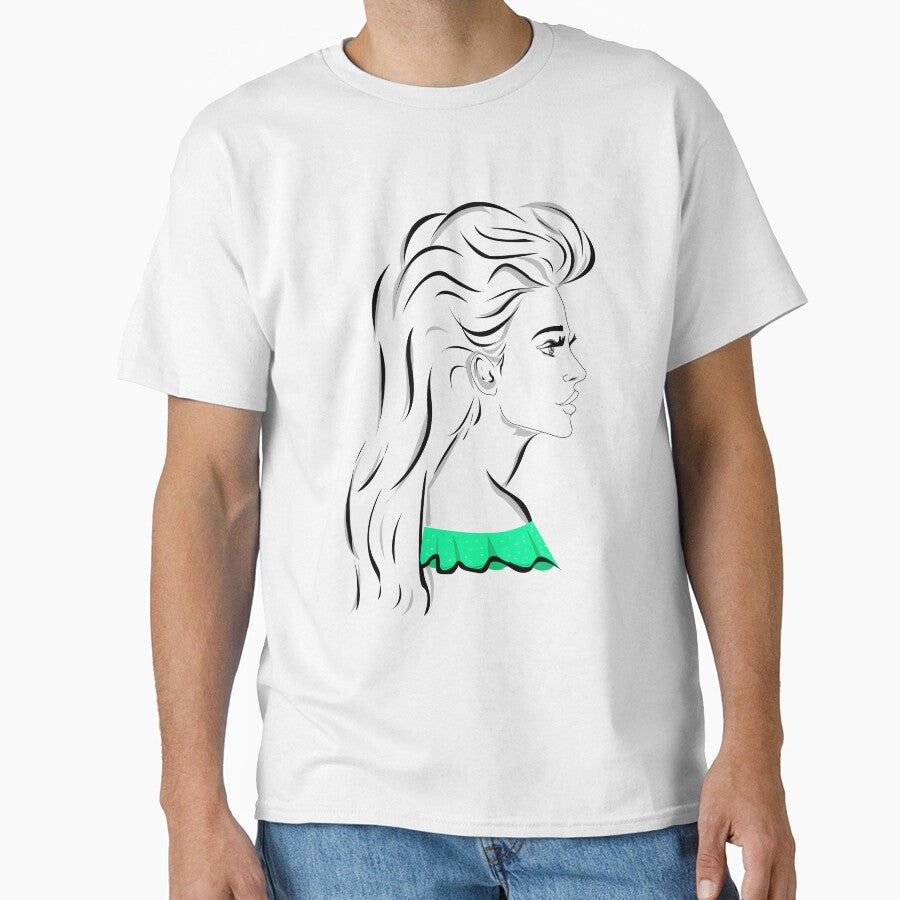 Line art pretty girl with long hair and eyelashes wearing hot green off shoulder dress by SGS-