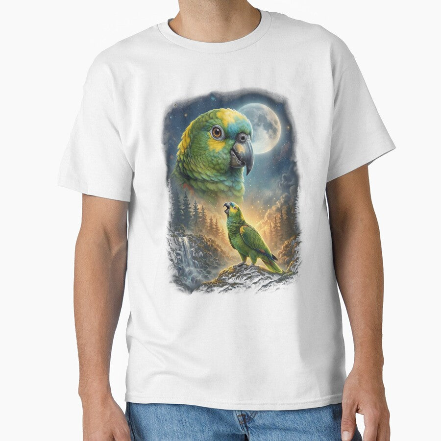 Funny Yellow Naped Amazon Howling Moon Art Parrot Lover by DoodleTortle