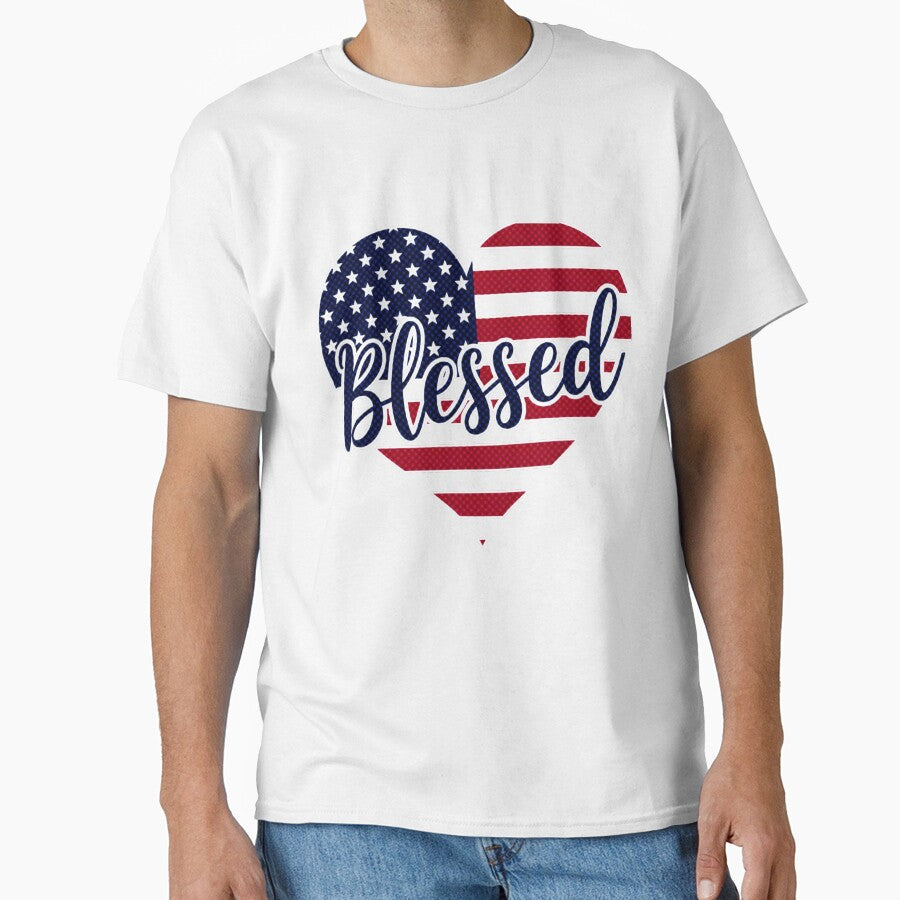 Blessed Patriotic Christian USA Flag Typography Memorial Day 4th of July by Ladys-Gents