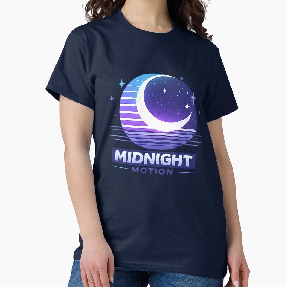 Midnight Motion Retro Moon and Stars Minimalist 80s Vector T-Shirt Design by Newthingzy
