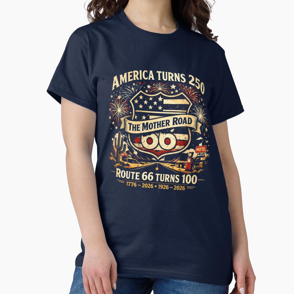 America Turns 250 & Route 66 Turns 100 Vintage Retro Design (1776–2026 / 1926–2026) by ParfaitPrints