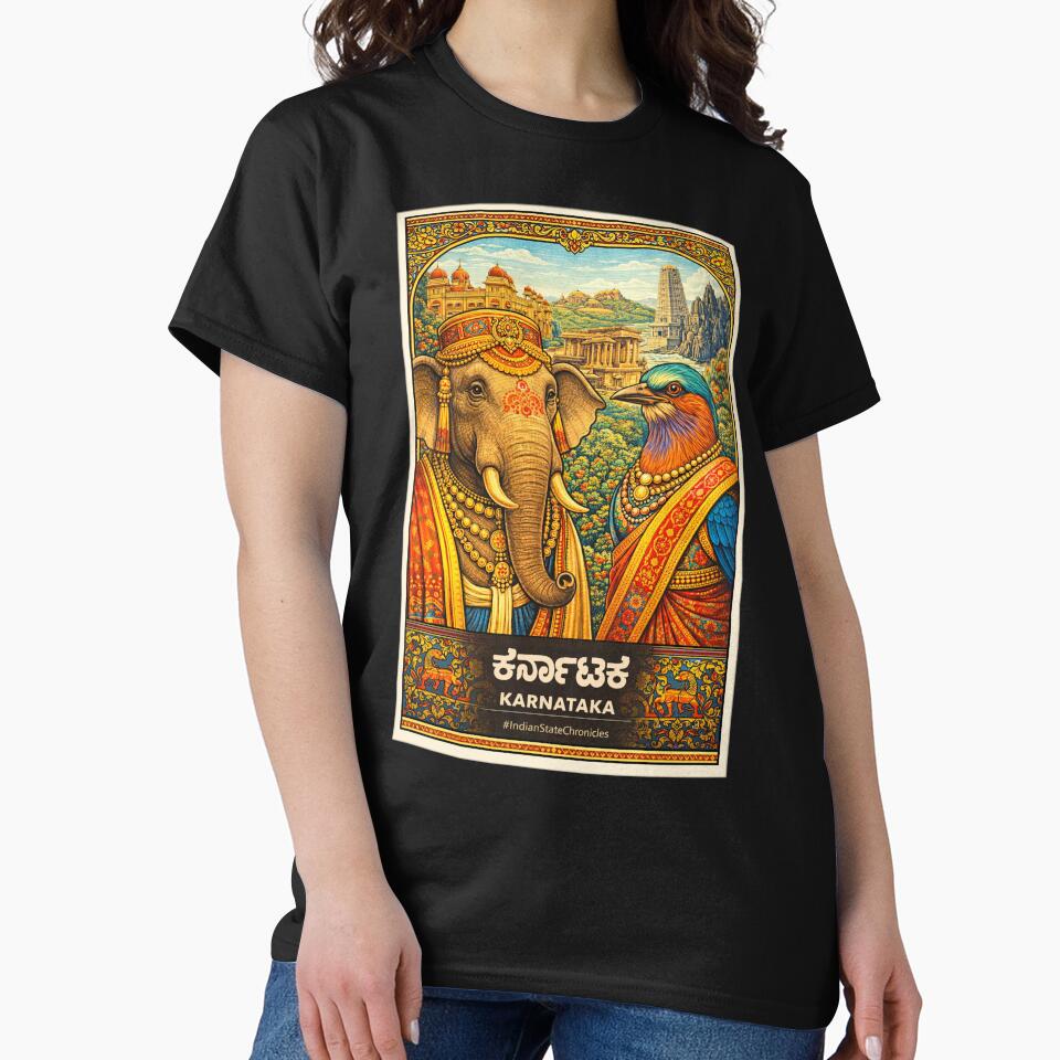 Karnataka T-Shirt | Heritage Elephant & Indian Roller Art | IndianStateChronicles by freezed-frames