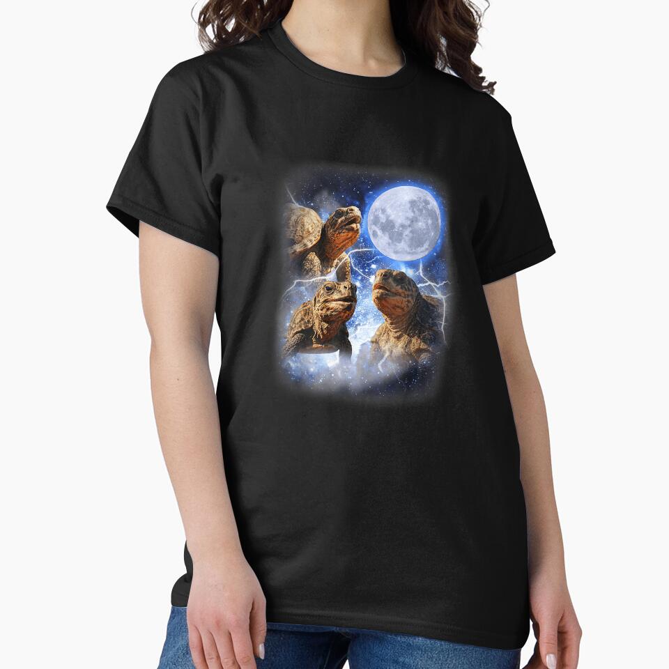 Three Tortoises Moon Howl Wildlife Mountain Turtle Meme T-Shirt by Voila-creative