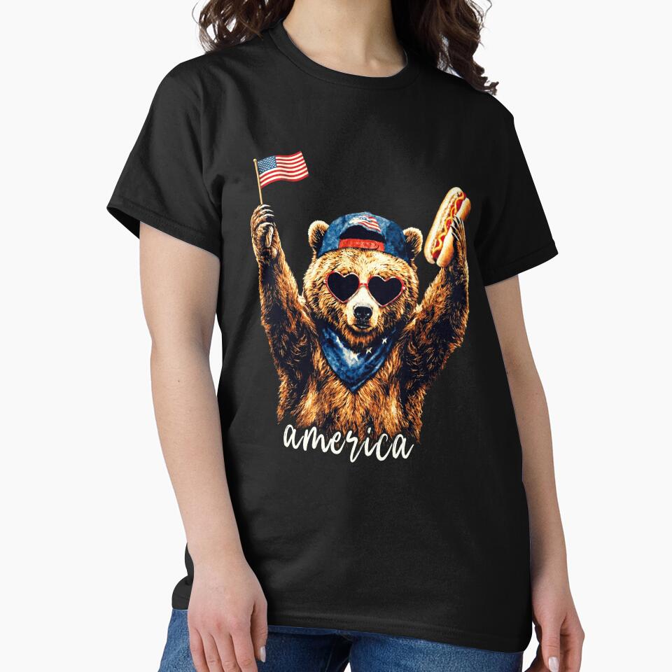 Feral Bear Patriotic USA Funny Hot Dog Independence Day by MotivaChic