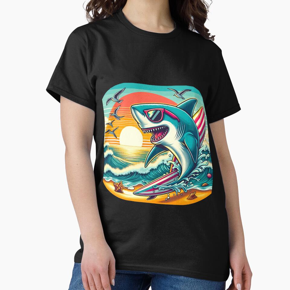 Surfing Shark at Sunset Beach by KMHArts