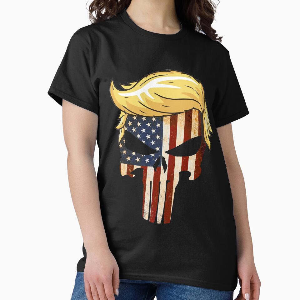 Skull With Iconic Trump Hair America Flag by XaynaPuxuk