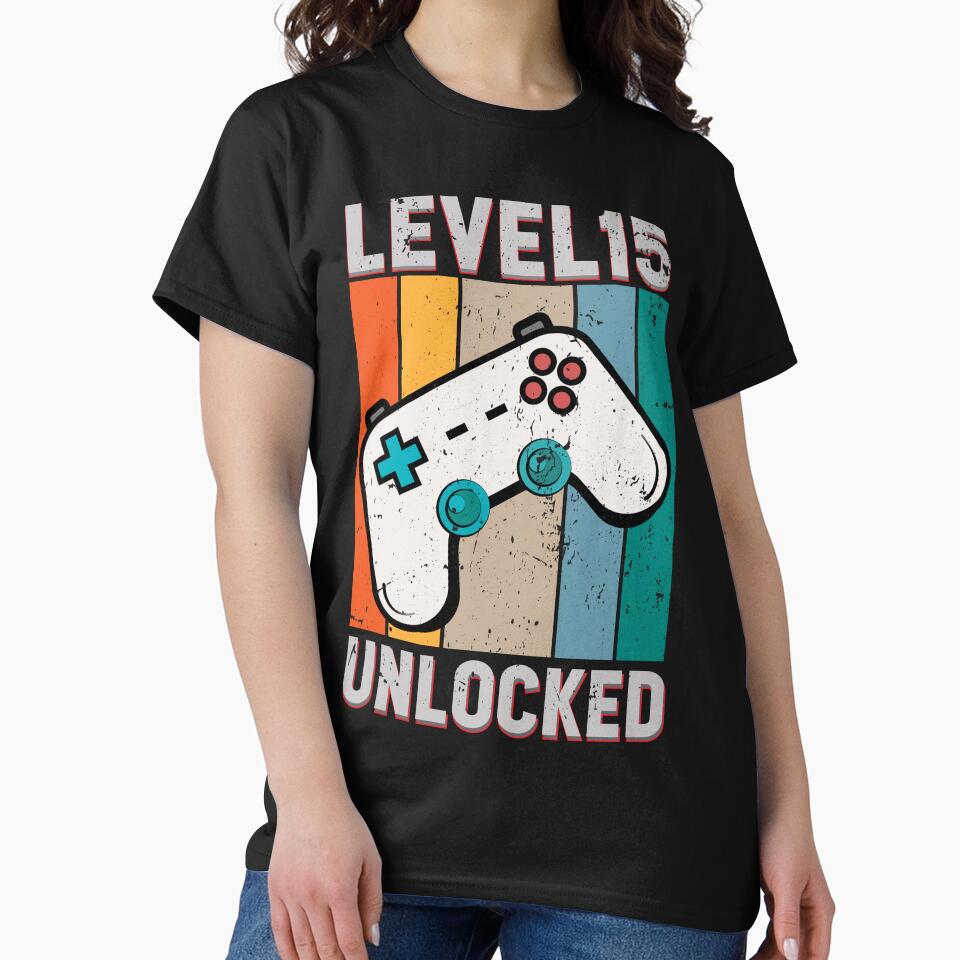 "Level 15 Unlocked –  Gamer Birthday T-Shirt for Boys, Teens & Video Game Lovers" by Fariashamshad