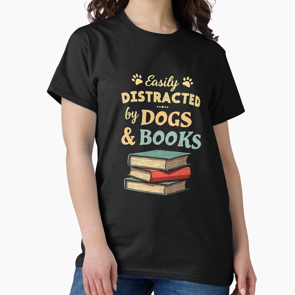 Easily Distracted by Dogs & Books – Funny Book Lover & Pet Design by haitrieuic96