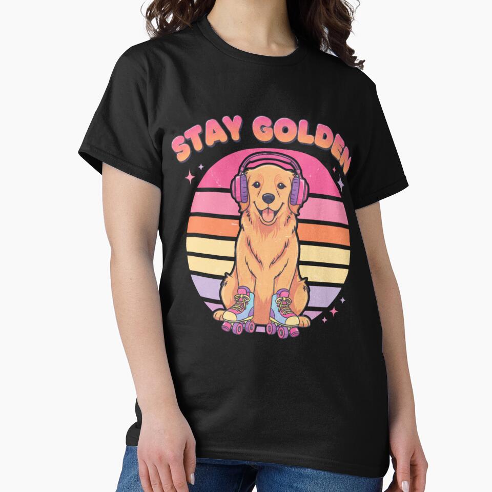 Retro Stay Golden Retriever - Groovy Y2K Roller Skating Dog by HMUQ_VIBE